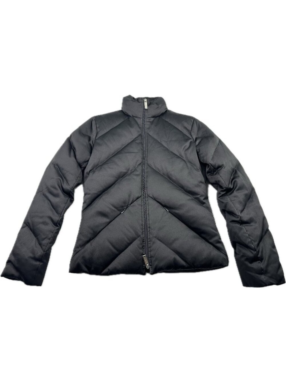 bebe Black Down Puffer Jacket Quilted Chevron Zip Front Small